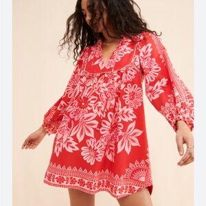 Farm Rio Flora Tapestry Long-Sleeve Mini Dress